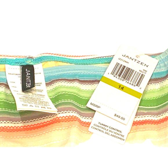 NWT Jantzen Aqua Blue Stripe Tummy Control Stretch Smooth Swim Bottom Large 14 - Picture 8 of 8